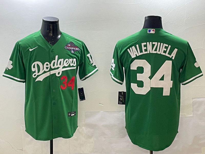 Men Los Angeles Dodgers #34 Valenzuela Green Fashion 2025 Nike MLB Jersey style 3